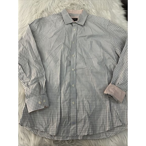 Johnston & Murphy mens baby blue check button up shirt Large statement detail - Picture 1 of 11